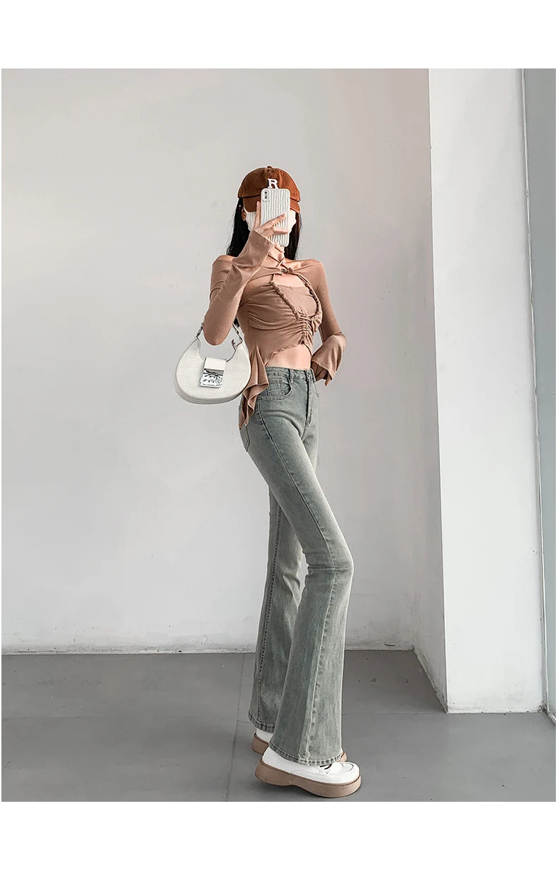 Summer Flared Jeans Women Vintage High Waist Loose Comfortable Jeans Female Pants Elastic Fashion Boyfriend Style Denim Trousers - reetell