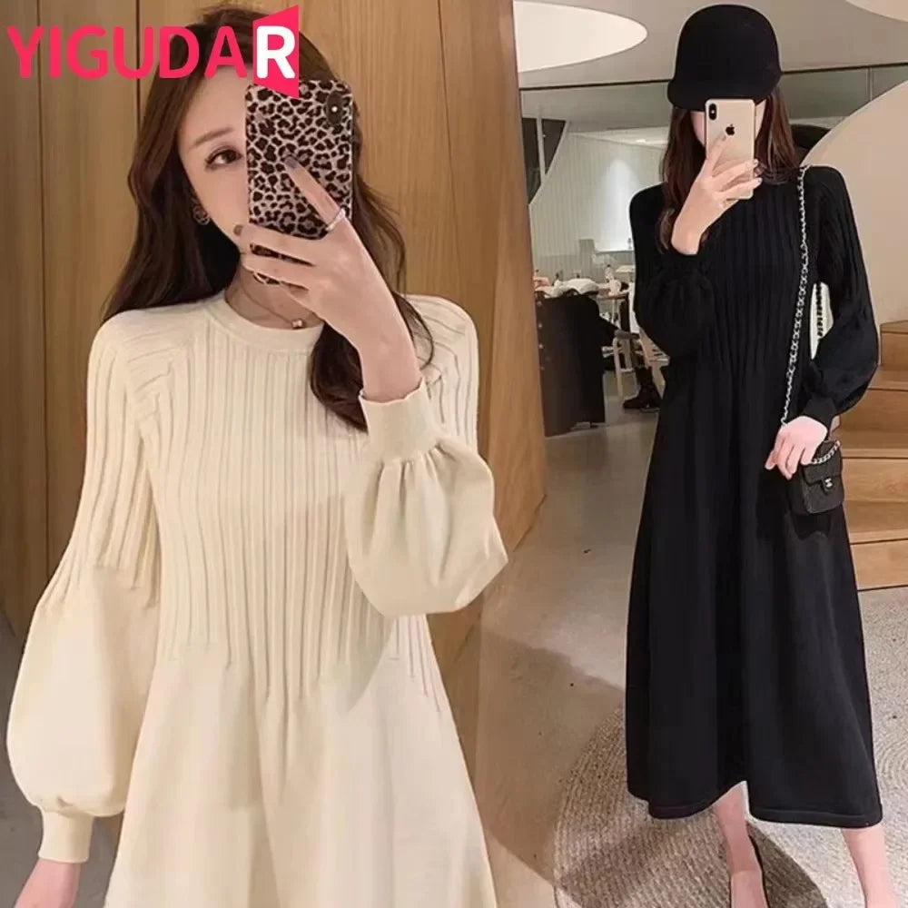 Autumn Winter Korean Fashion Maternity Dress Elegant vestidos A Line Slim Clothes for Pregnant Women Pregnancy photoshoot dress