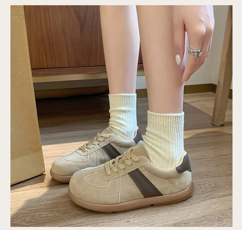 CRLAYDK 2024 Winter New Sneakers for Women Suede Fashion Sport Flat Shoes Maillard Wide Toe Casual Walking Comfortable Tennis