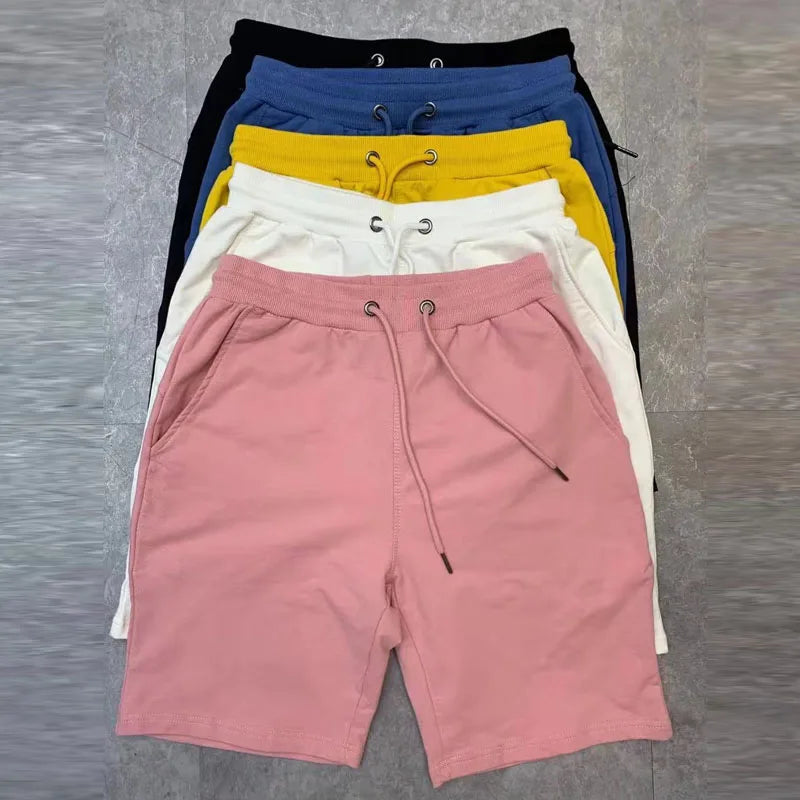 40KG-100KG Summer New 100% Cotton Soft Men’s Drawstring Waist Black White Yellow Pink Casual Shorts 4XL 5XL - reetell