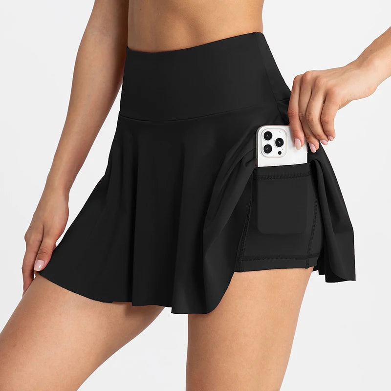 Women Tennis Skirt Sport Golf Ruffled Skirt With Shorts Fake Two Pieces Fitness Golf Wear High Waist Breathable Dance Yoga Skort - reetell