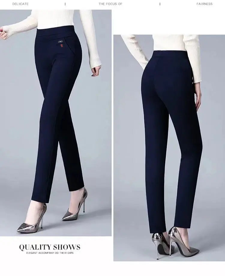 Office Lady Solid Big Size 6XL All-match Pencil Pants Spring Autumn Fashion Women Elastic High Waist Pockets Straight Trousers - reetell