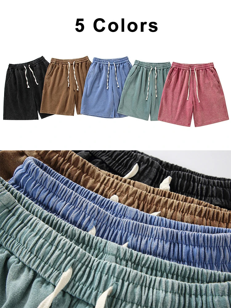 2024 New Distressed Summer Shorts Men 320G Heavy Cotton Drawstring Harajuku Loose Sweatshorts Male Casual Short Pant Streetwear - reetell