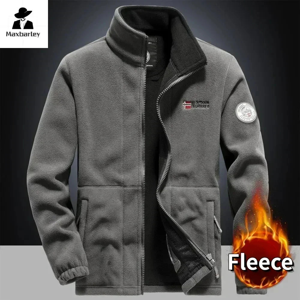 Winter Warm Fleece Jacket Men's Climbing Double Thickened Pocket Jacket Outdoor High Collar Windproof Ski Sweatshirt Coat Men - reetell