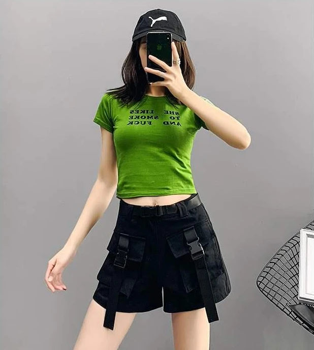 Boxer Women's Cargo Shorts with Pockets Female Short Pants Wide High Waist Korean Style Aesthetic Design Harajuku Fashion Cheap - reetell