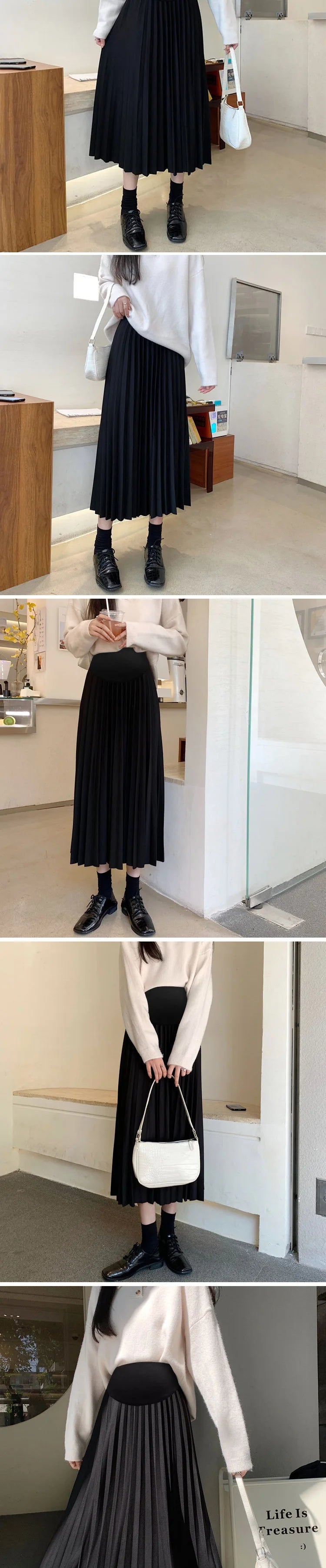 Maternity dress Pleated Thick Warm Maternity Skirts Elastic Waist Belly Casual Clothes for Pregnant Women Clothing Pregnancy