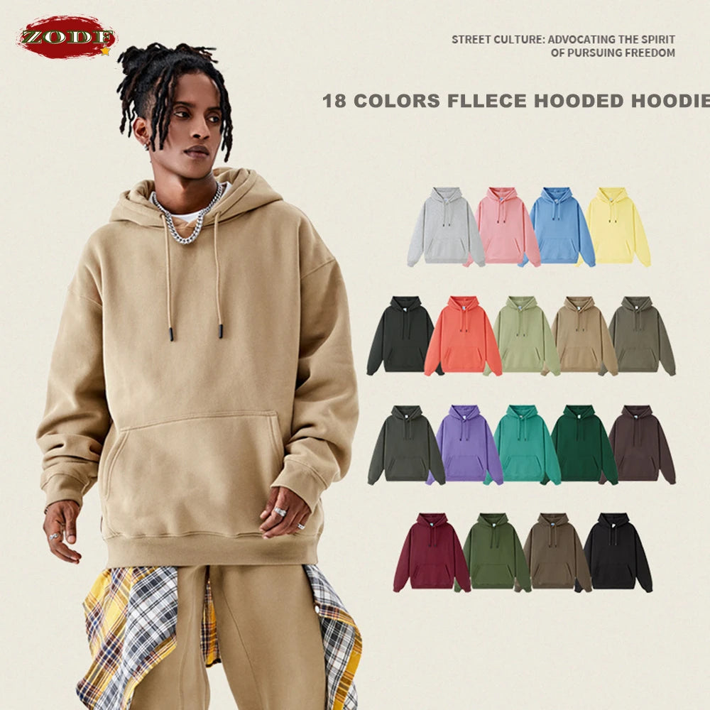 ZODF Casual Winter Men 350gsm Fleece Hoodies Unisex Women Loose Warm Solid Hooded Sweatshirts Pullovers 18 Colors HY0728 - reetell