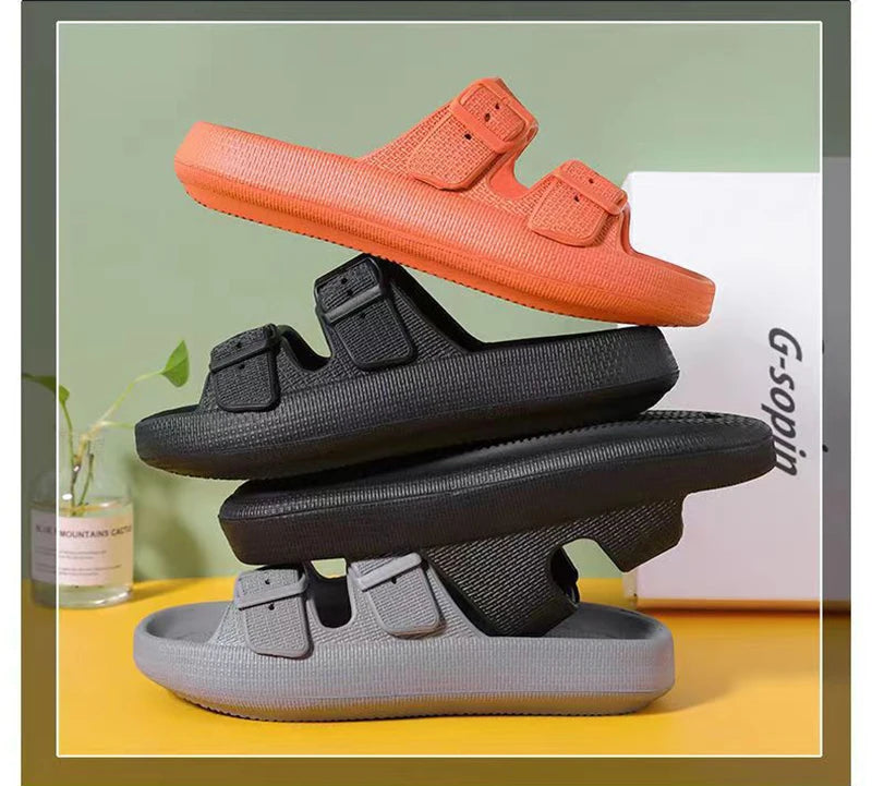 Soft Sole Home Slippers Men Summer Adjustable Buckle Non-Slip Beach Flip Flops Man Comfortable Thick Bottom Platform Sandals