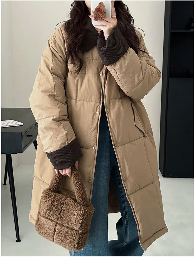 Winter Women's Down Puffer Jackets Baggy Thickening Warm Corduroy Collar Clothing Boutique Clothes Cotton Medium and Long Coats