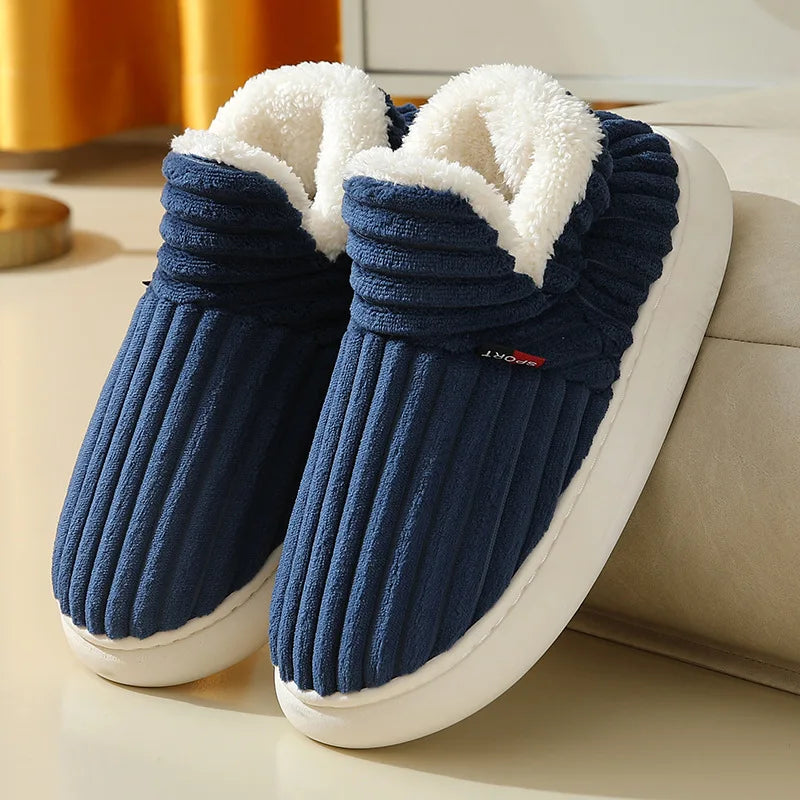 Bebealy Warm Winter Fur Men Slippers Indoor Fluffy Plush Men Shoes Outdoor Casual House Ankle Boots For Men Non-slip Soft Shoes