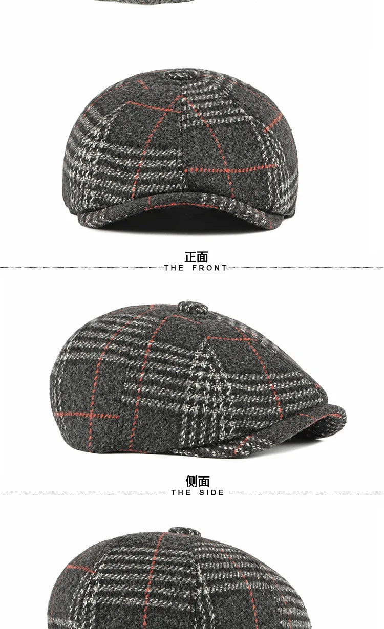 Autumn Winter Men's Newsboy Hat Wool Blend Male Beret Men And Women England Gatsby Retro Hat Driver Flat Cap