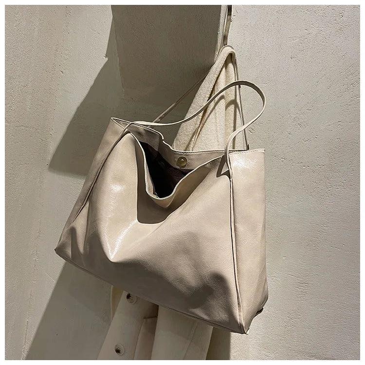 Women Tote Bag Fashion Underarm Pouch Large Capacity Soft Pu Leather Shoulder Bag Retro Crossbody Bag Casual Portable Bucket Bag