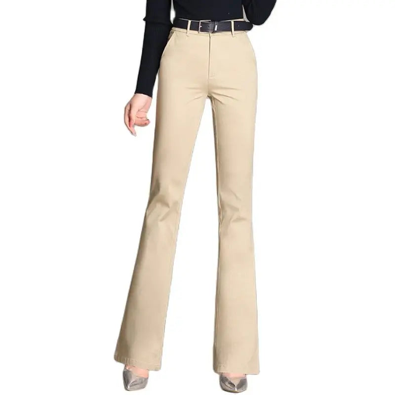 YUEY New Womens Spring Summer Trousers  Thin 100% Cotton Flared Pants Solid Color Casual Stretch S To 4XL Dropshiping - reetell