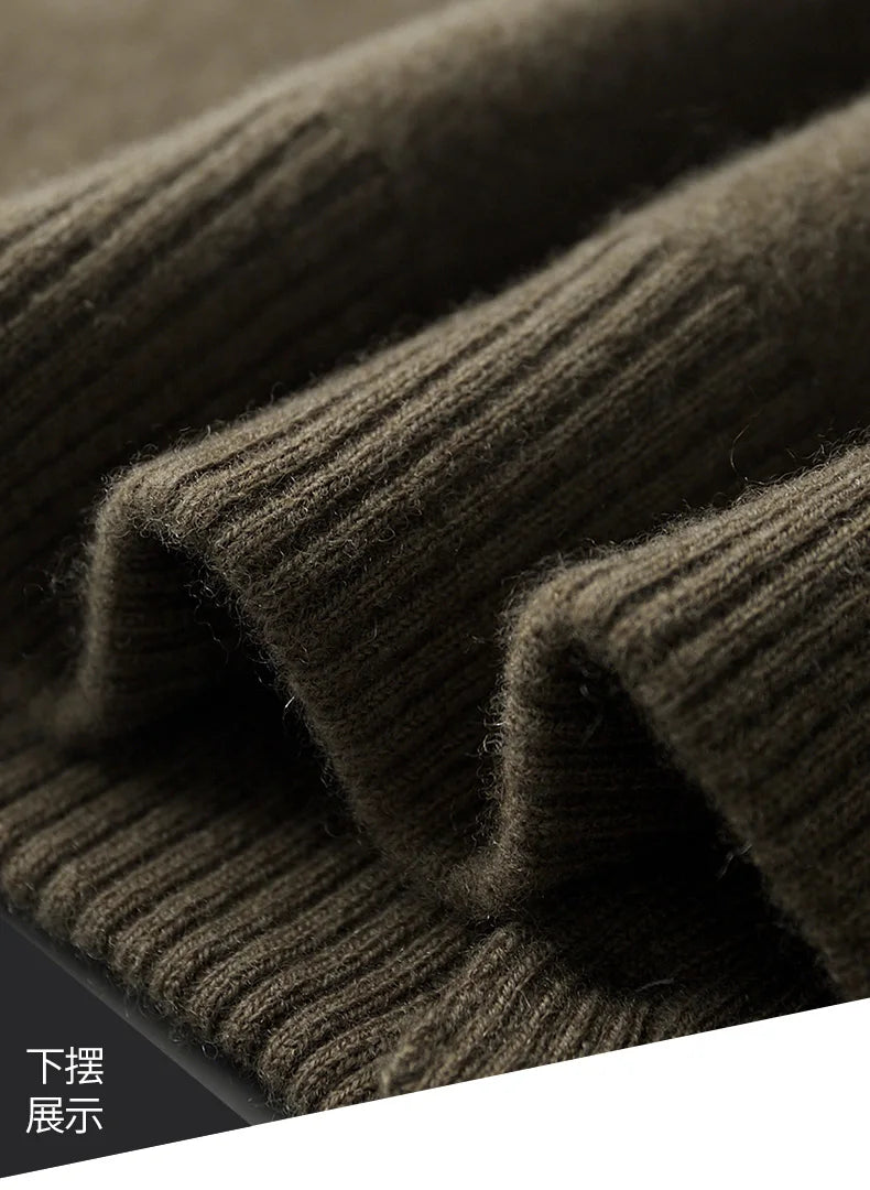 New 2023 Autumn/Winter Cashmere Cardigan Men's Polo Neck Sweater Long Sleeve Knitted Business Casual Wool Sweater Solid Color - reetell