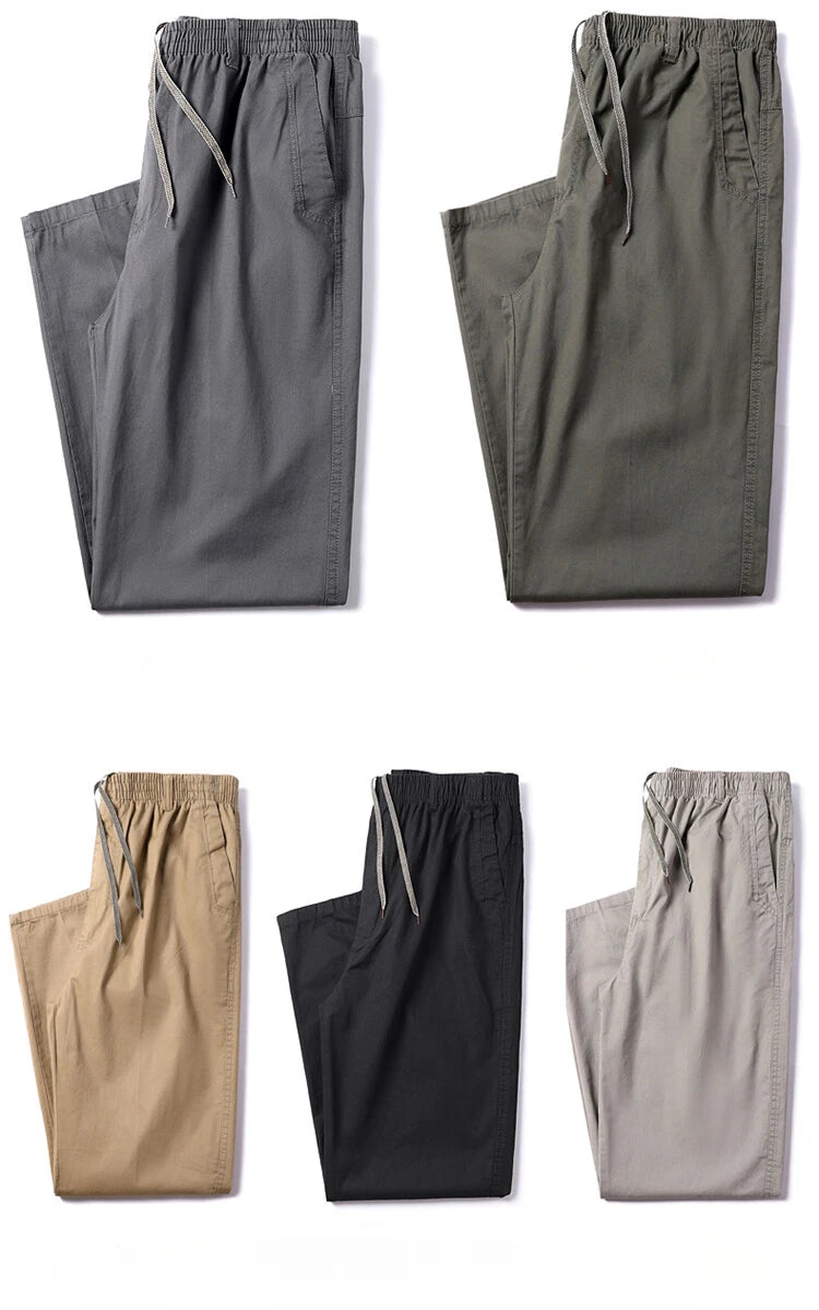 Men's Straight Cargo Trousers, Casual Pants, Monochromatic, Plus Size, M-6XL, Elastic Waist, 100% Cotton, Ninth Pants, 2024 New - reetell