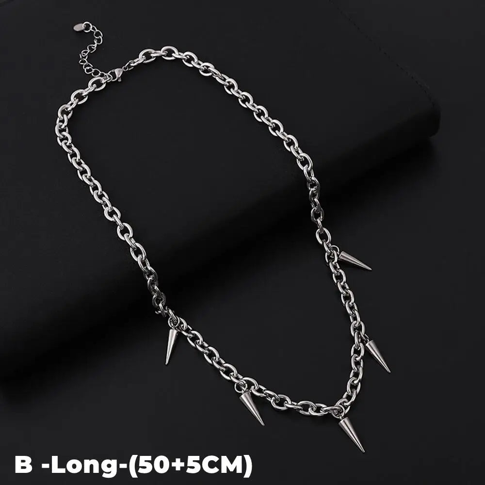 Hip Hop Rivet Necklace For Man Woman Titanium Steel Cone Pendant Sweater Chain Choker Jewelry Punk Male Cool Accessories