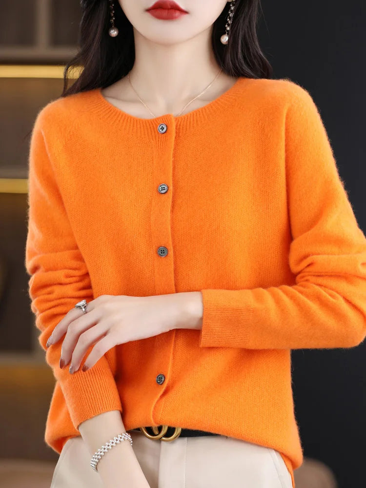 High Quality Round Neck Long Sleeve Cashmere 100% Merino Wool Pullover Women Sweater Coat Top - reetell