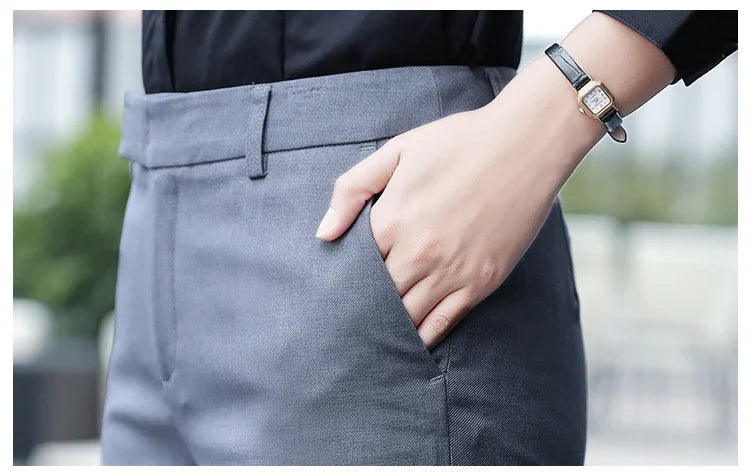 Black Gray Suit Pants Woman High Waist Pants Office  Formal Work Trousers Female Elegant Casual Straight Pants - reetell