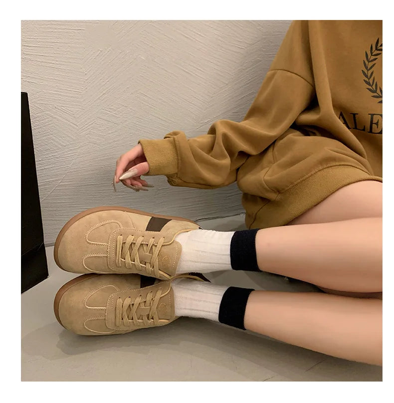 CRLAYDK 2024 Winter New Sneakers for Women Suede Fashion Sport Flat Shoes Maillard Wide Toe Casual Walking Comfortable Tennis