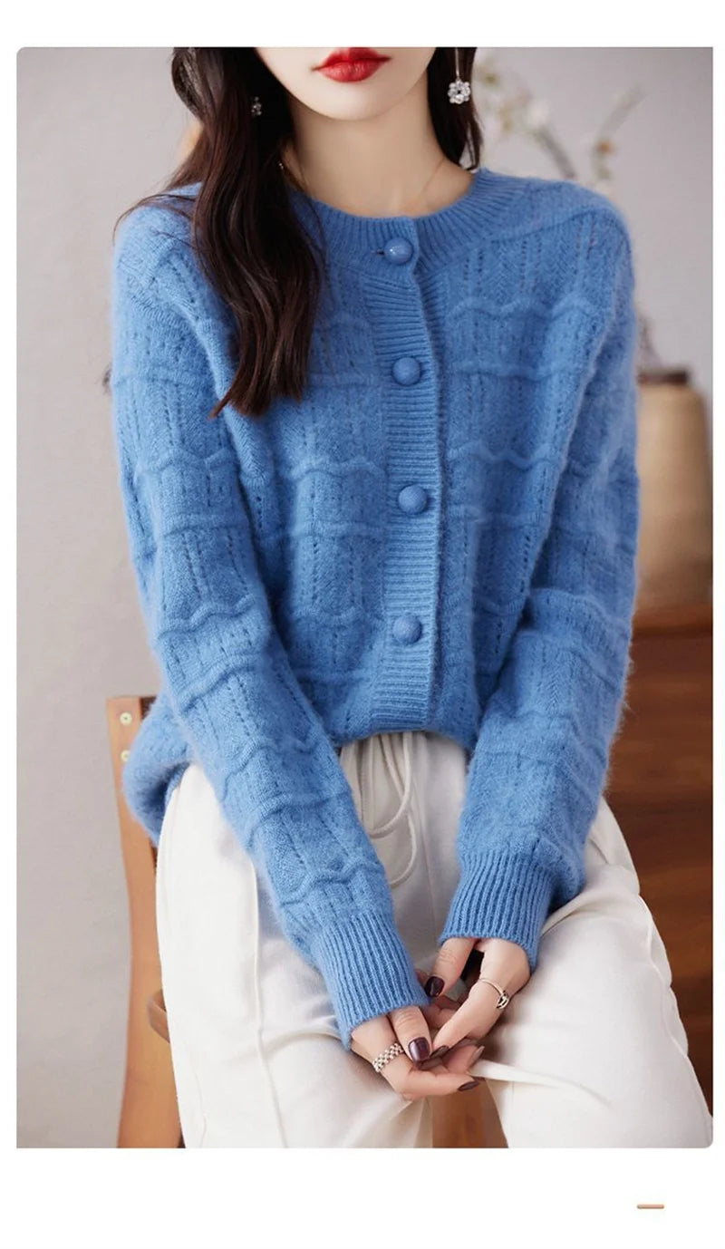 New Autumn And Winter Sweater Cardigan Jacket Women Fashion Sweet Wearing Solid Color Round Neck Sweater Top Bottoming Shirt - reetell