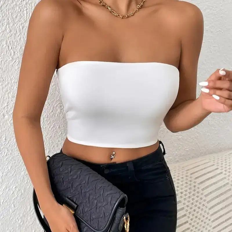 Sexy Bodycon Crop Tube Top, Solid Stretchy Tube Top, Casual Every Day Tops, Women's Clothing - reetell