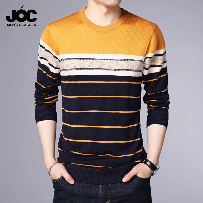 Men's Casual Striped Knit Spring and Autumn Long Sleeved Pullover Fashion Top - reetell