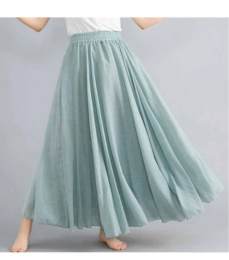 Fashion Cotton Linen Clothes Women Skirts Maxi Y2k Elegant Beach Saia Ropa Mujer Casual Vestido Boho Long Skirt Faldas Harajuku - reetell