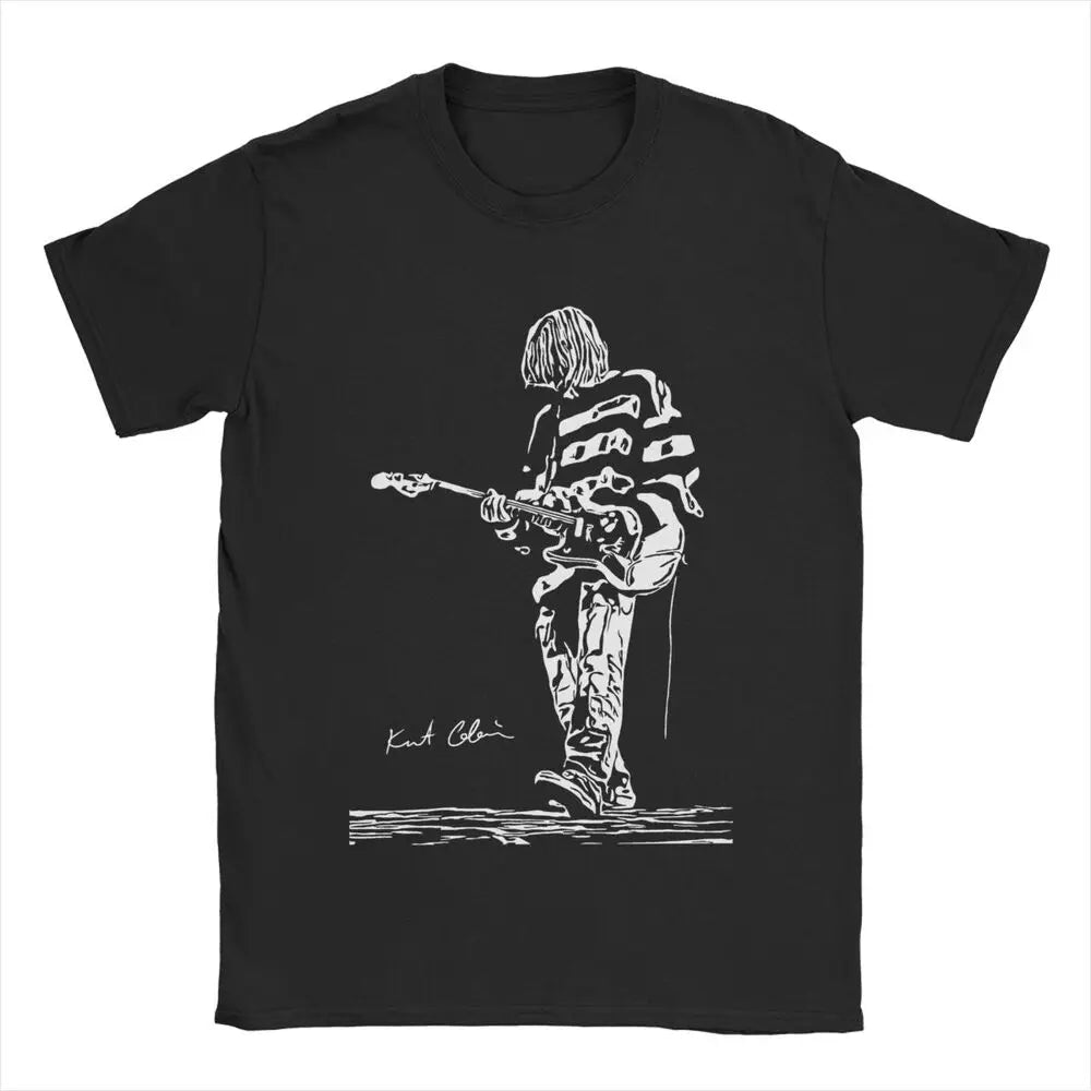 Kurt Cobain Guitar Men's T Shirts Cool Tee Shirt Short Sleeve Crewneck T-Shirt 100% Cotton Classic Clothing - reetell