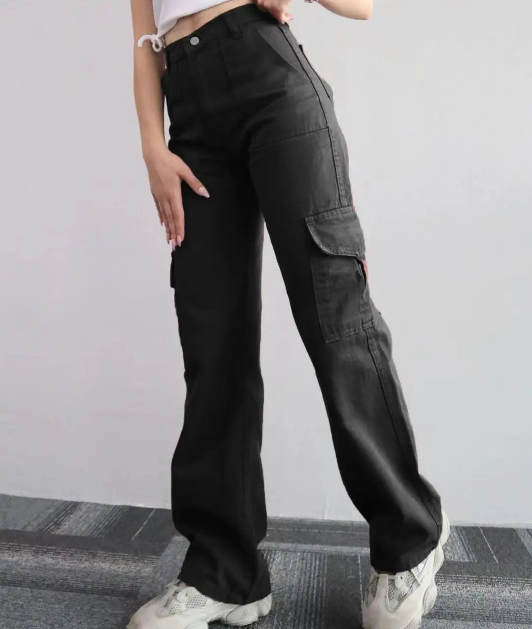 New Straight Cargo High Waist Baggy Trousers Casual Wide Leg Slim Vintage Streetwear Pocket Fashion Women Casual Pants - reetell