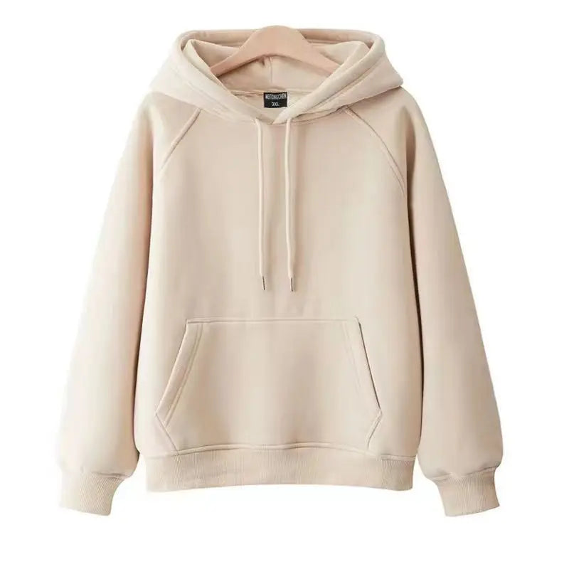 100 Cotton Double Layer Hat Raglan Sleeve Hoodies Sweatshirt Women New Solid Color Pullover Loose Spring Autumn Hooded Jacket - reetell