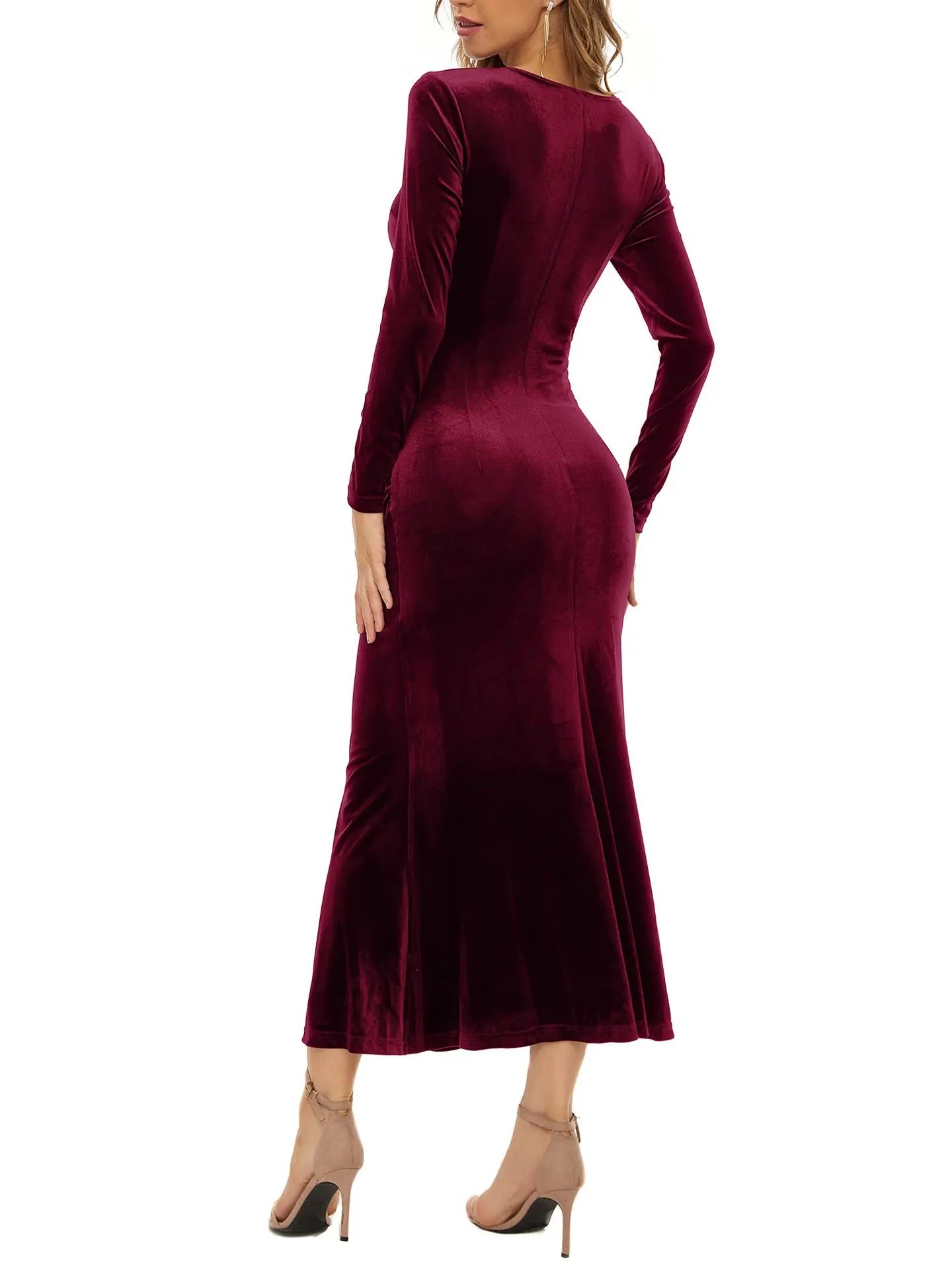 Dress for Women Autumn V-neck Slim Fit Elegant Velvet Long Sleeve Fishtail Evening Party Dresses Vestidos De Noche Juveniles - reetell