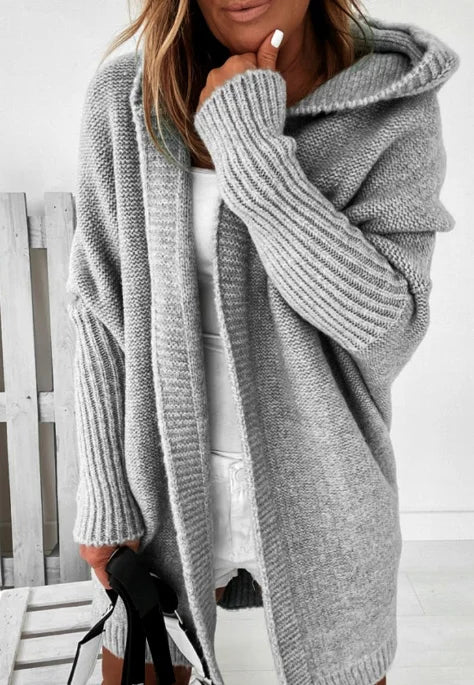 Cardigan for Women Autumn Fashion Solid Color Long Sleeved Temperament Commuting Loose Knit Open Front Hooded Sweater Cardigan - reetell