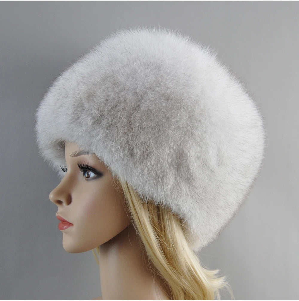 2024 Russian Style Female Round Cap Fashion Real Fur Hats Natural Fox Fur Women Winter Warm Bomber Hat Fluffy Popular Beanies - reetell