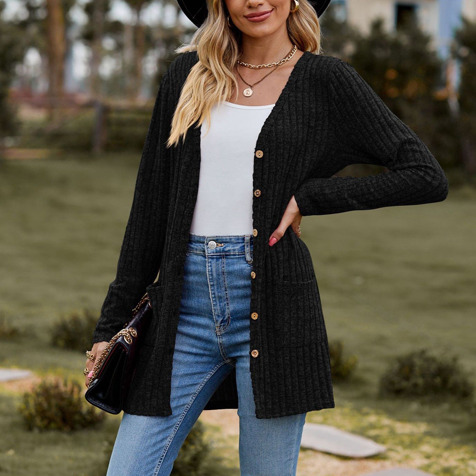 Women's Cardigan Sweater 2023 Autumn and Winter New Female Long Coat Twisted Rope With Button Solid Color Knitted Sweaters Women - reetell