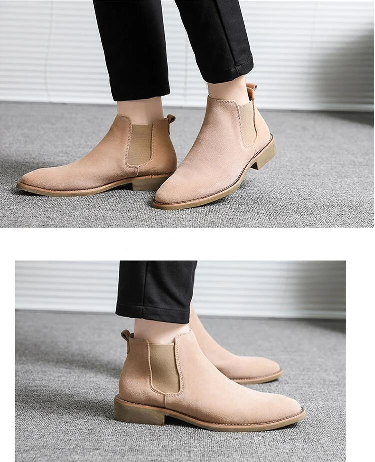 Men's Retro Classical Chelsea Boots Cow Suede Genuine Leather Men Fashion Ankle Boot Mens Casual Short Boots High-Top Shoes - reetell