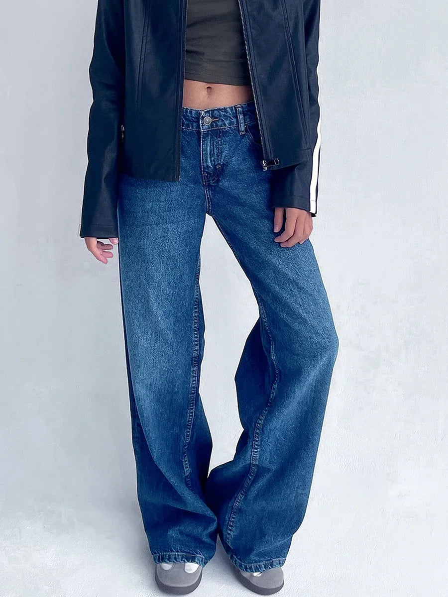 Y2k Vintage Low Rise Jeans for Women Jeans Wide Straight Leg Baggy Jeans Boyfriend Denim Pants with Pocket Streetwear - reetell