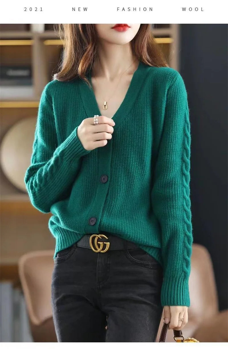 NewFall Fashion V Neck Women Knitted Sweater Cardigan Long Sleeve Soft Slim Sweater Outwear Femlae Solid Casual Knitted Sweater - reetell