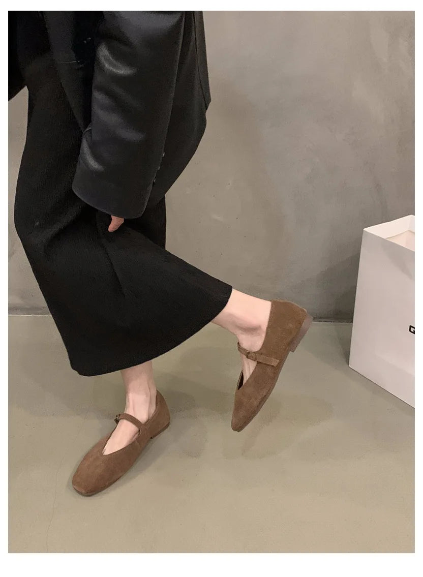 2024 Autumn Fashion Flat Ballet Shoes Women Shallow Ballet Leather Round Toe Female Ballerina Soft Moccasin Mary Janes Big  Size