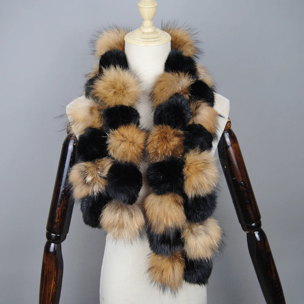 Luxury Brand Women Winter Natural Real Raccoon Fur Scarf Fashion Lady Warm Genuine Fox Fur Neckerchief Real Fox Fur Ring Scarves - reetell