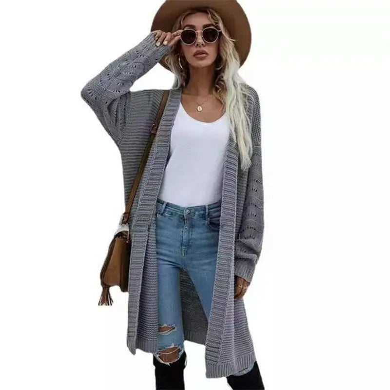 Long Cardigan Solid Color  and  Women's Spring and Autumn Knitted Fashion Sweater Outerwear  - reetell