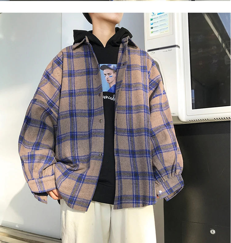 LAPPSTER-Youth  Long Sleeve Winter Y2k Streetwear Fleece Shirts Flannel Harajuku Plaid Shirt Vintage Korean Fashions Clothes