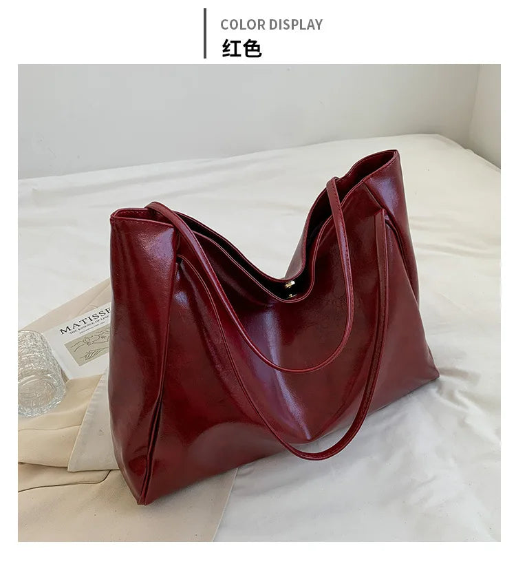 Women Tote Bag Fashion Underarm Pouch Large Capacity Soft Pu Leather Shoulder Bag Retro Crossbody Bag Casual Portable Bucket Bag