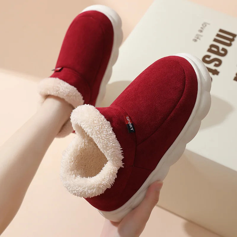 Bebealy Warm Winter Fur Men Slippers Indoor Fluffy Plush Men Shoes Outdoor Casual House Ankle Boots For Men Non-slip Soft Shoes