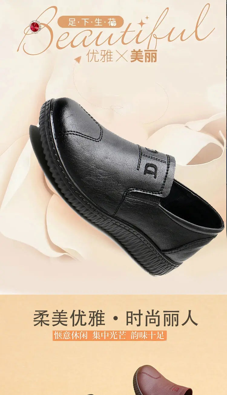 Women Genuine Leather Shoes Spring Autumn Brown Female Casual Shoes Black Mom Ladies Cozy Classic Leisure Loafer Shoes