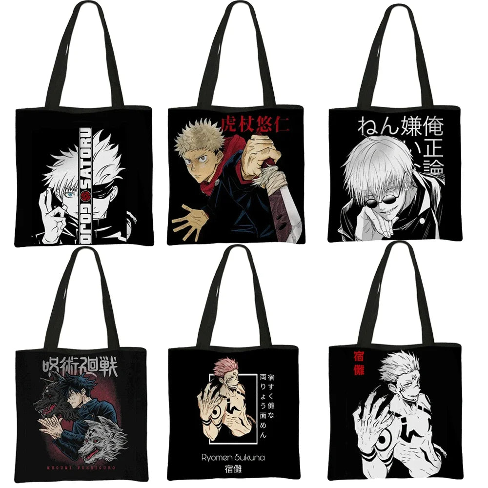 Japanese Anime Jujutsu Kaisen Tote Bags Gojo Satoru Tops Yuji Itadori Girls Shoulder Bag Women Handbag Beach Party Shopping Bag