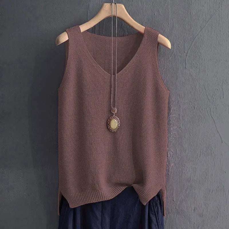 40-100Kg Women Clothing Casual Loose Oversized Solid Sweater Vest Summer Knit Ice Silk T-shirt Chic Sleeveless All-match Tops - reetell