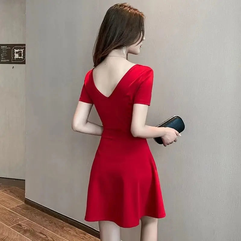 Clothing Open Back Female Dresses 2024 Mini Women's Dress Backless Short Prom Party Sensual Sexy Night Club Evening One-piece Xl - reetell