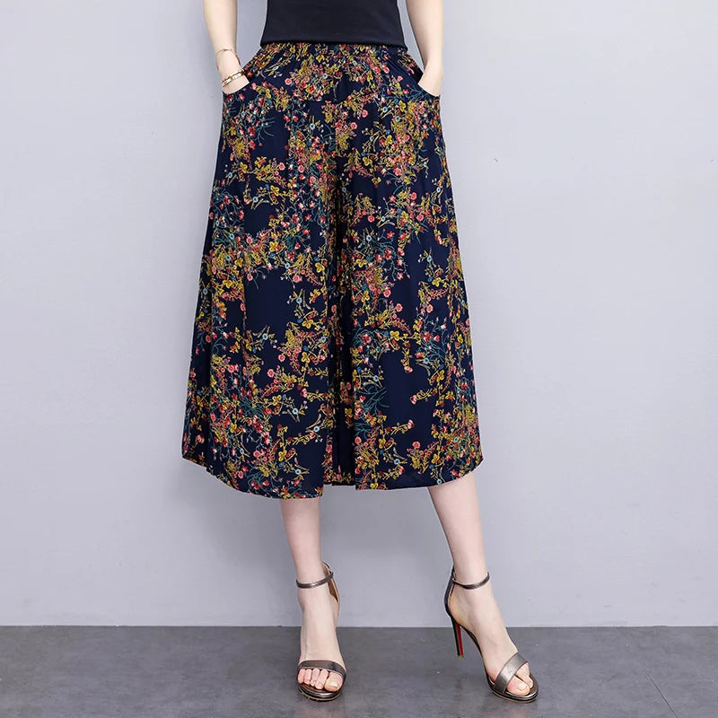 Middle Aged Women's High Waisted Trousers Summer 2023 New Loose Casual Elastic Waist Wide Leg Pants Women Vintage Clothes - reetell