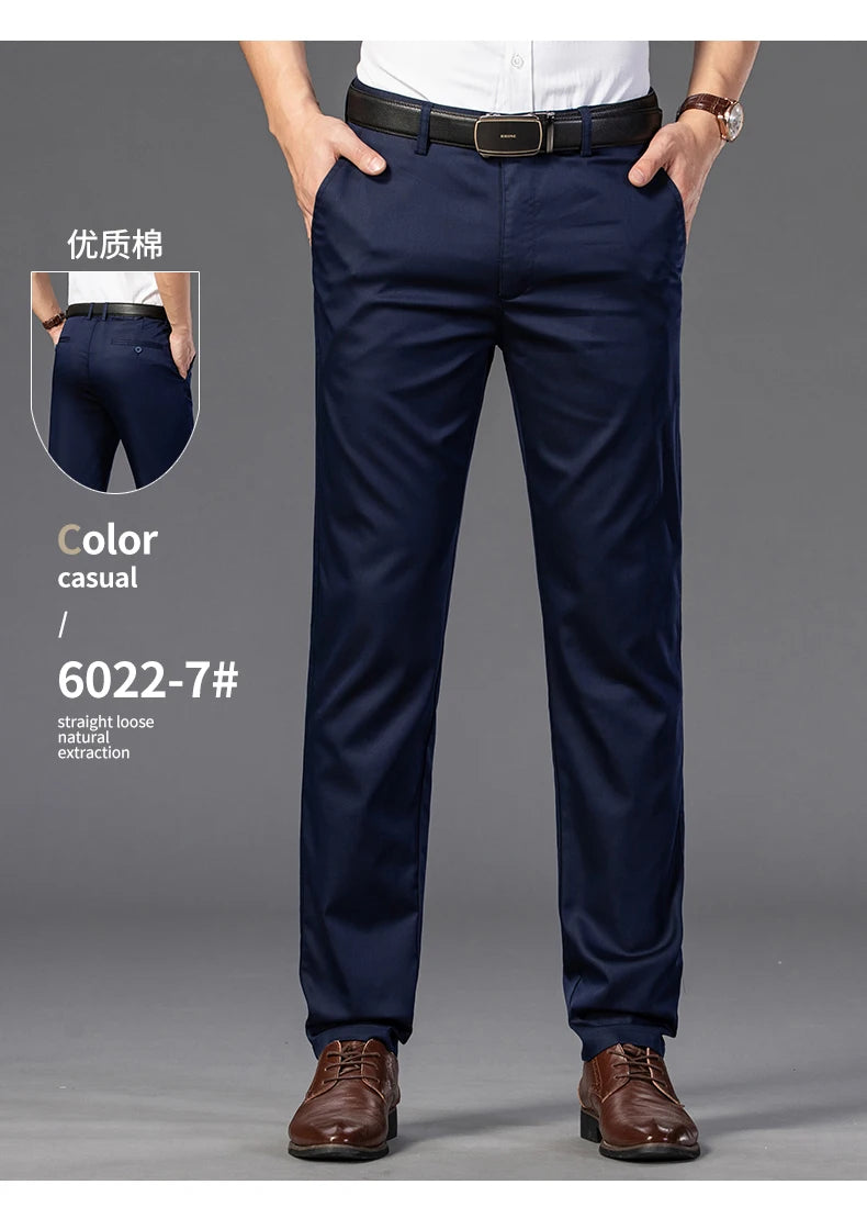 KUBRO Men's Summer Thin Fashion Business Casual Suit Pants Long Pants Men's Elastic Straight Sleeve Formal Pants Plus Size 28-40 - reetell