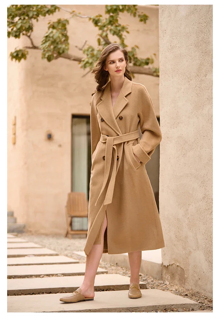 Women's Coat Double-sided 10% Cashmere 90% Wool Women's Long Coat Jacket, 2024 Winter New Long Cashmere Coat Women - reetell